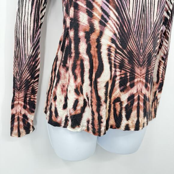 Boston Proper Bold Animal Print Turtleneck Top XS Long Sleeve Slim Fit Stretch - Picture 5 of 11